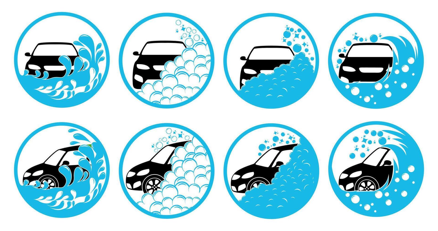 uppsättning blå biltvätt logotyp. professionell bil rengöring service ikon design vektor illustration