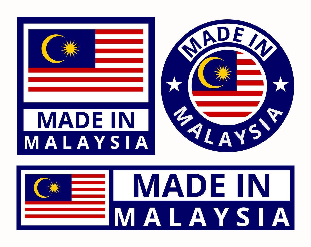 vektor uppsättning tillverkad i malaysia design produkt etiketter företag ikoner illustration