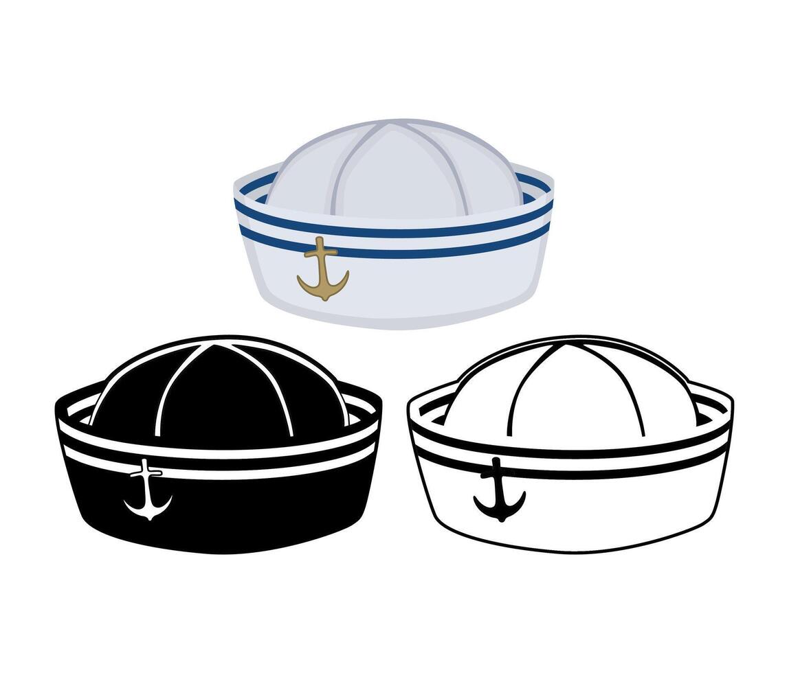 uppsättning sjöman hatt ikon. marin hatt vektor illustration