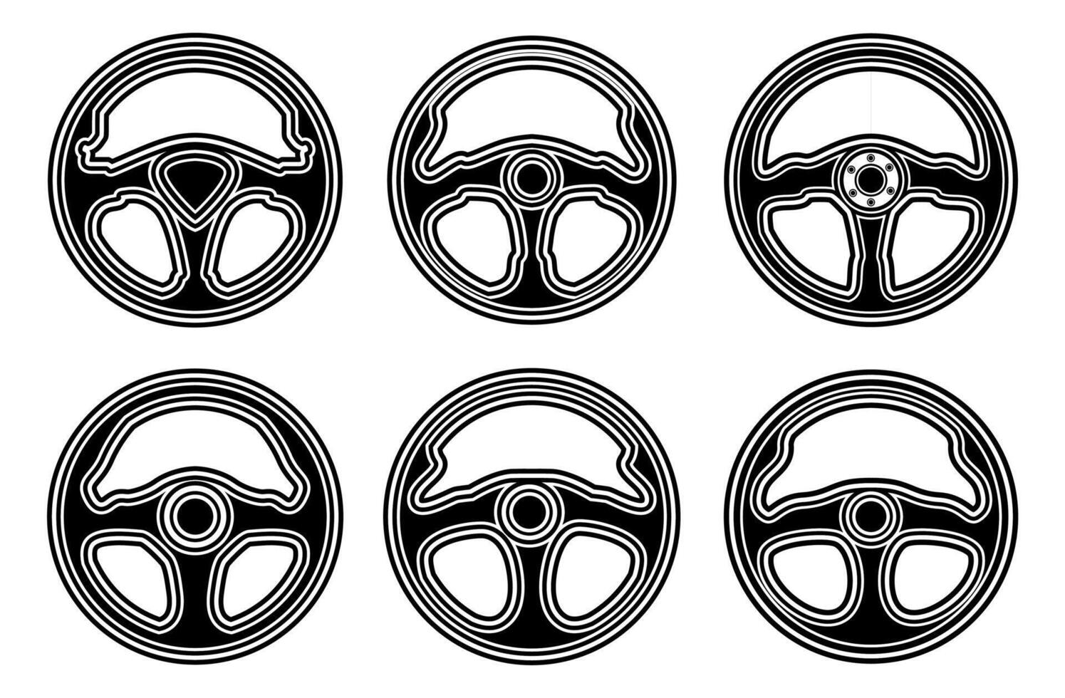 uppsättning styrning hjul svartvit ikon. bil Tillbehör design vektor illustration