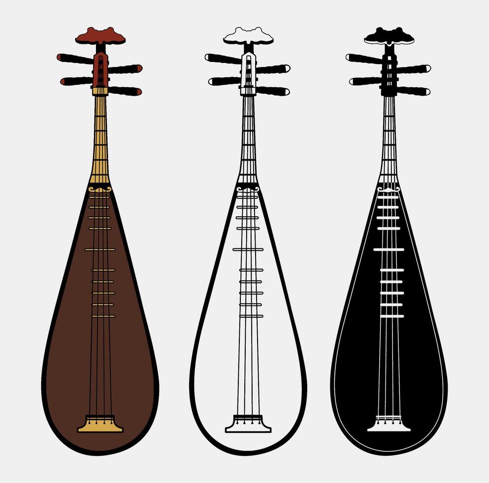 einstellen Vektor pipa Chinesisch Gitarre traditionell Musik- Instrument Symbol Design Illustration