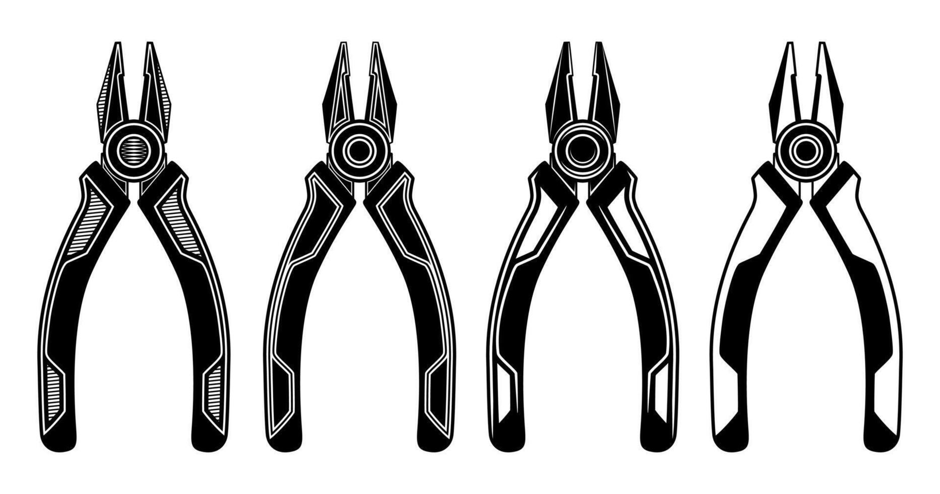 uppsättning vektor tång verktyg ikon reparationer svartvit design illustration