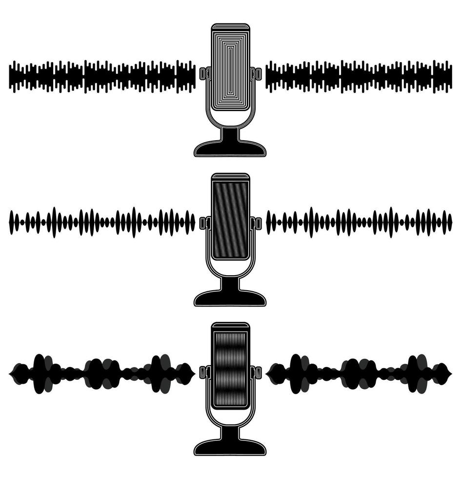 uppsättning mikrofon ljud vågor ikon årgång design vektor illustration