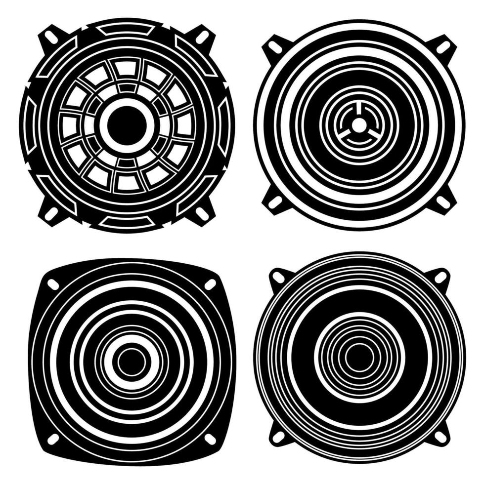 uppsättning subwoofer ikon symbol. bil högtalare design. audio ljud förstärkare logotyp vektor illustration