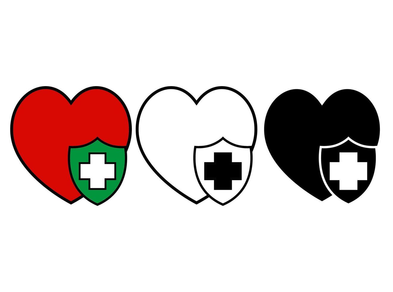 uppsättning kärlek hjärta skydda skydd ikon. sjukvård först hjälpa tecken symbol design vektor illustration