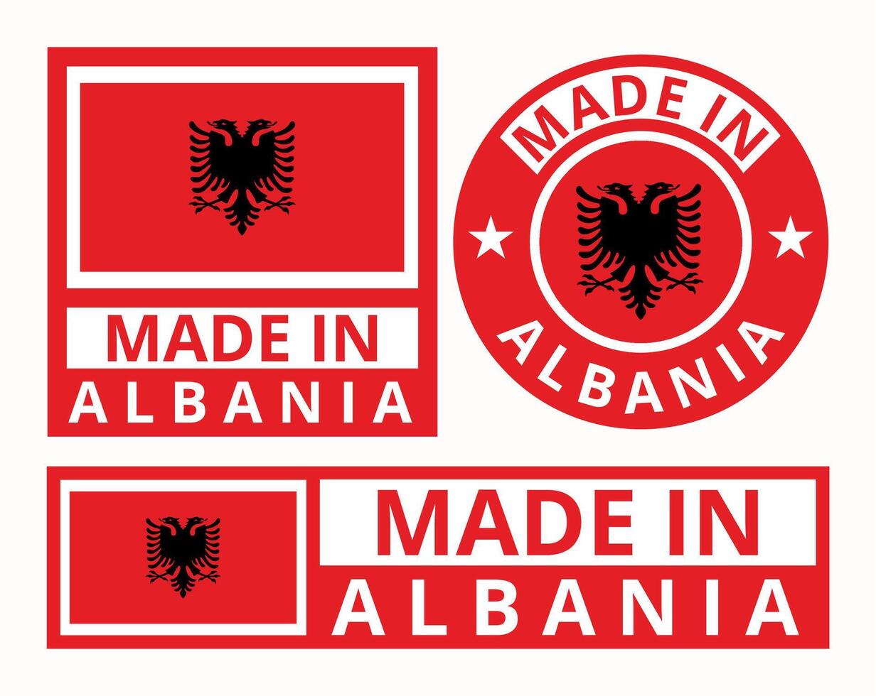 vektor uppsättning tillverkad i albania design produkt etiketter företag ikoner illustration