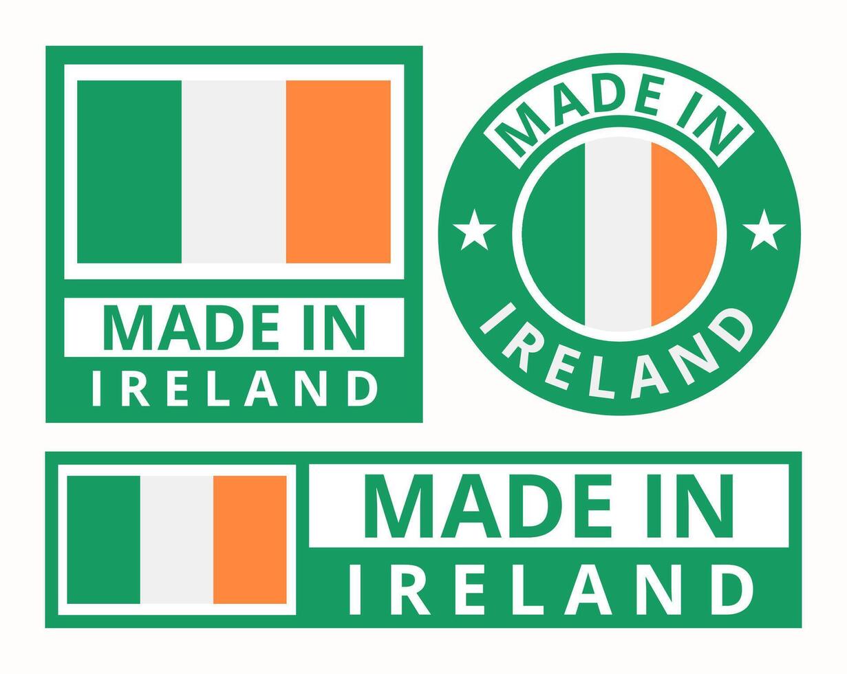 vektor uppsättning tillverkad i irland design produkt etiketter företag ikoner illustration