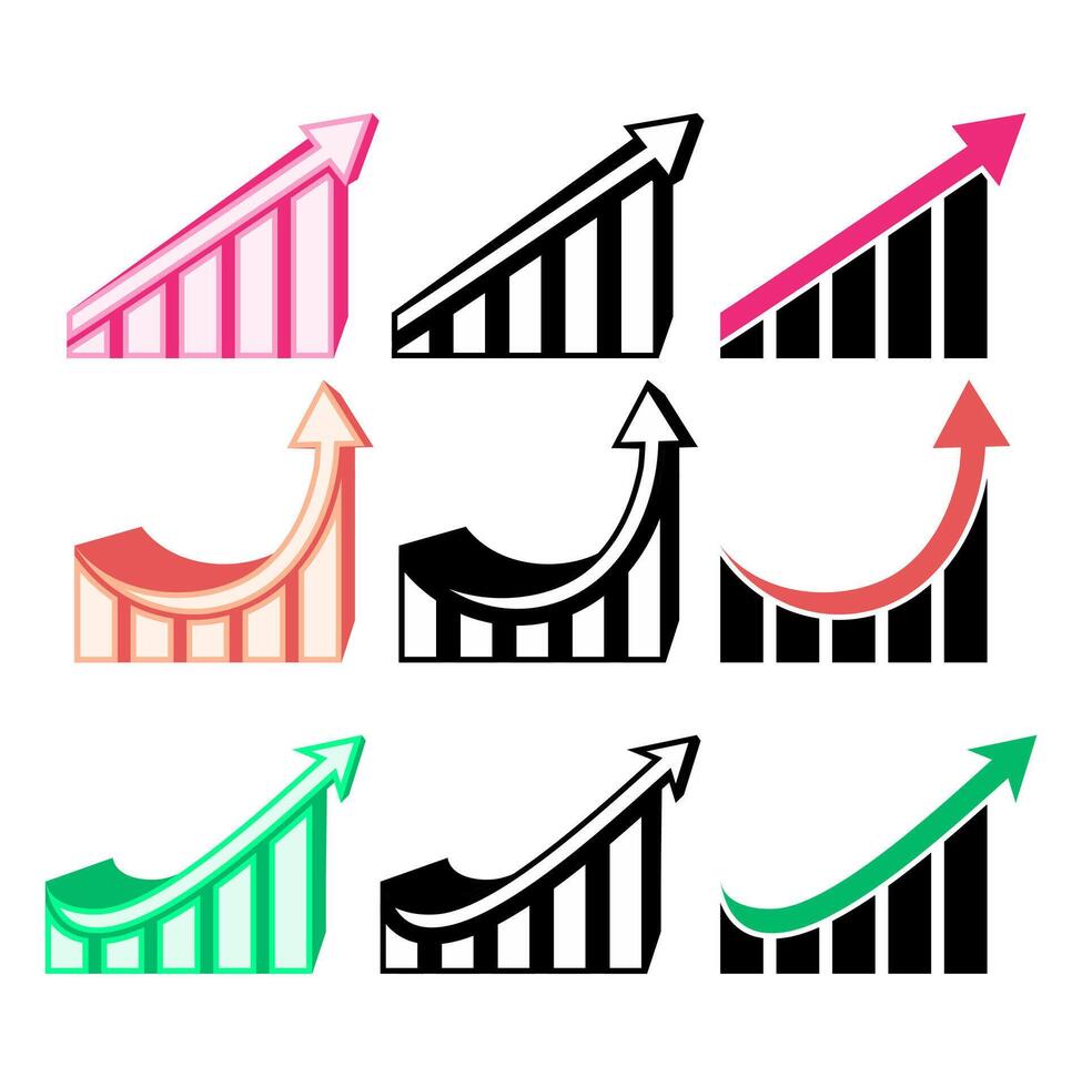 uppsättning snabb tillväxt grafer ikon. företag vinst upp diagram design vektor illustration