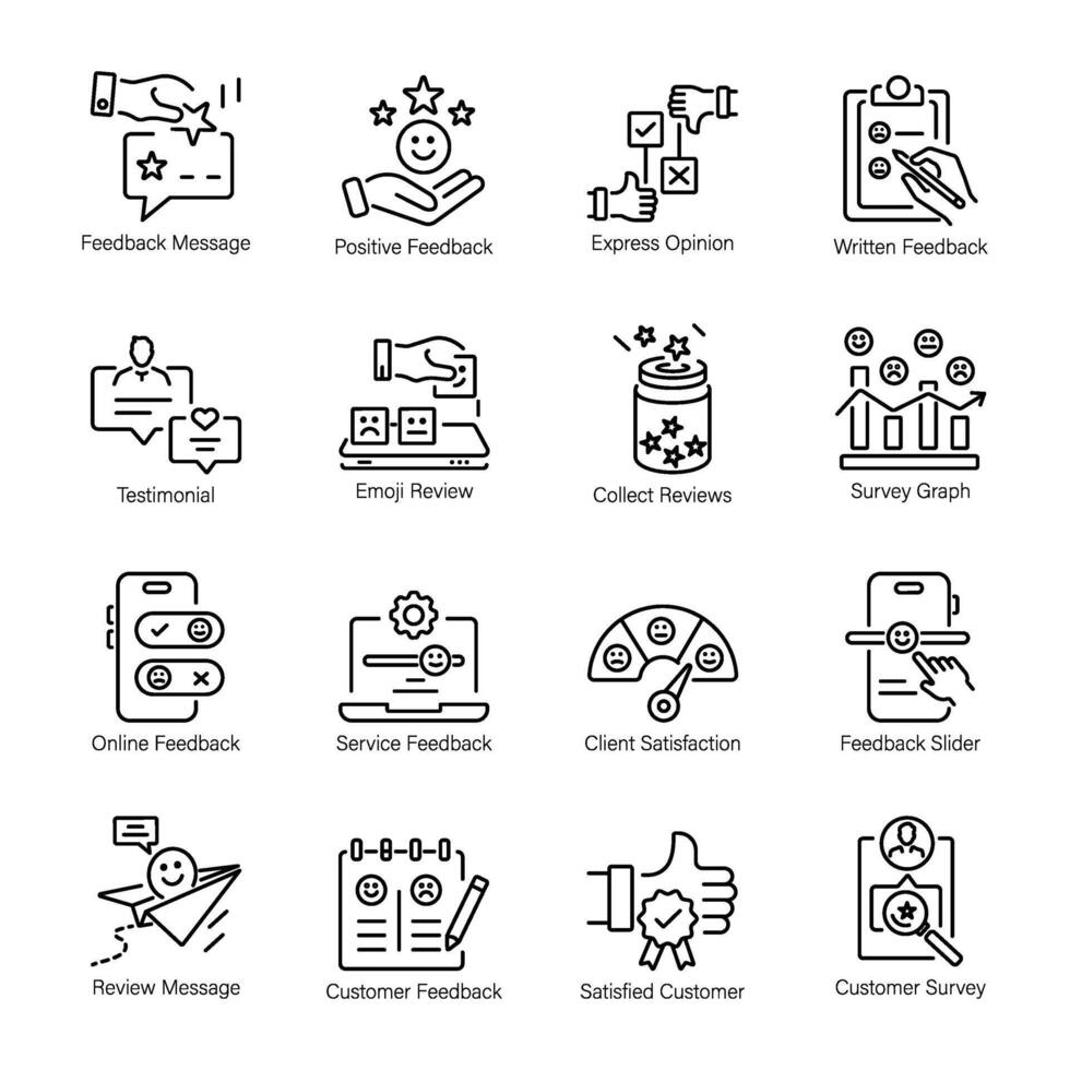 Pack von Kunde Befriedigung linear Symbole vektor