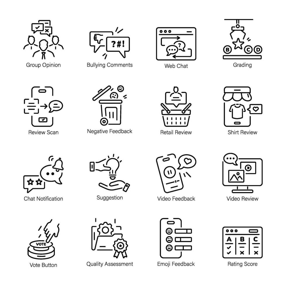 Sammlung von Kunde Bewertungen und Rückmeldungen linear Symbole vektor