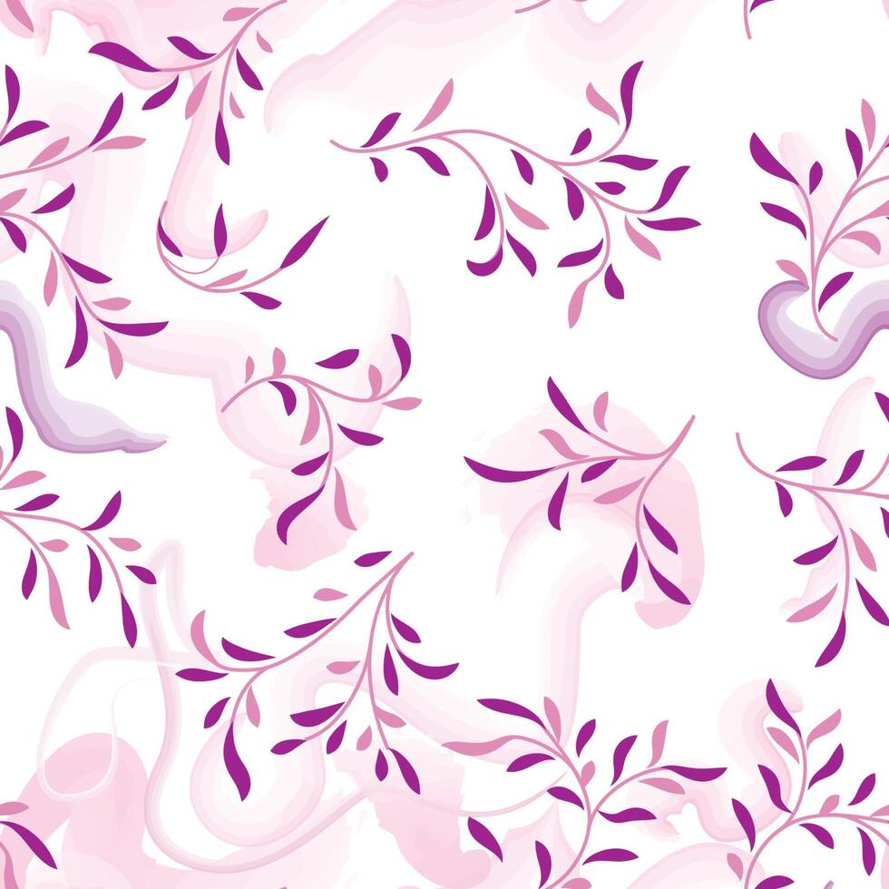 abstrakt Blumen- Muster mit Spritzen und aquarelliert Strudel Linien. gedeihen nahtlos Textur. stilvoll abstrakt Vektor Ast mit Blätter Sommer- Natur Hintergrund
