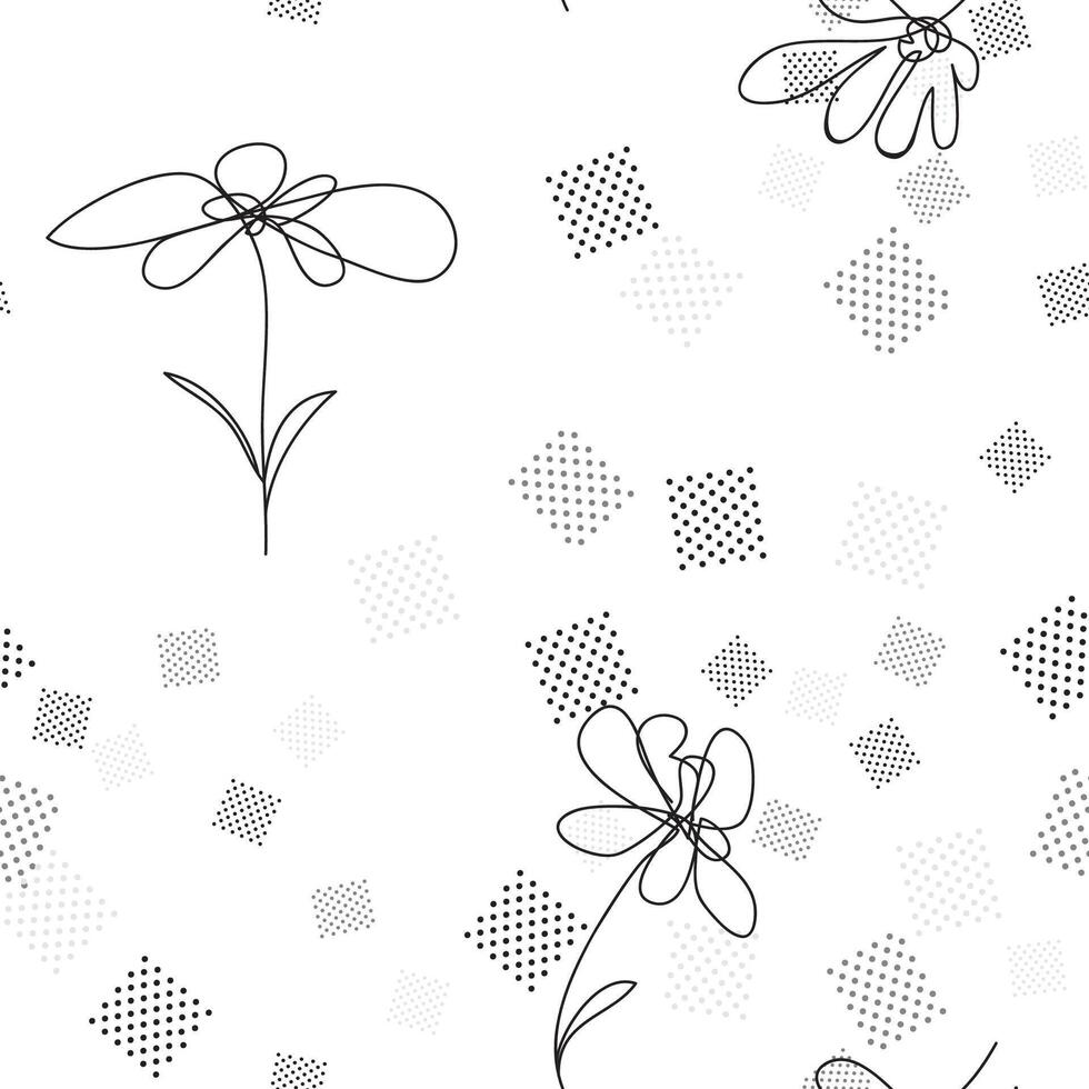 Blumen- Linie Kunst Muster. Blumen und Punkte Hintergrund im modern Stil. nahtlos gedeihen geometrisch Innere Dekor. vektor