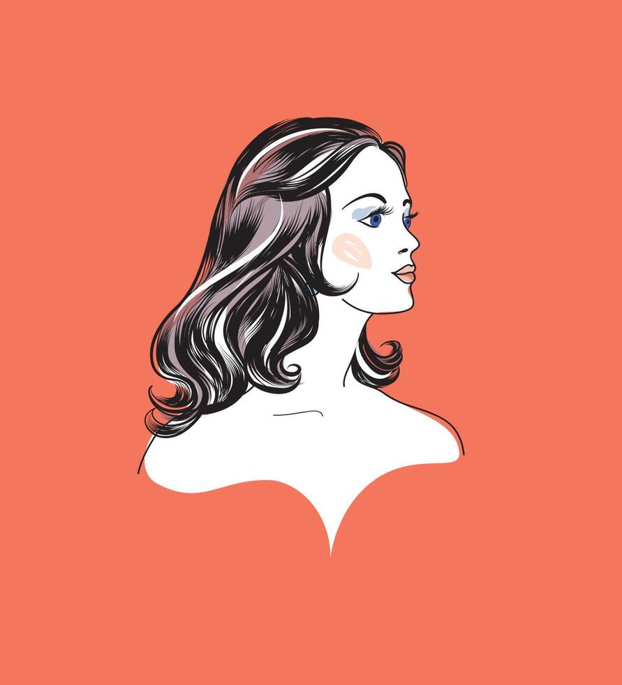 ung kvinna ansikte. kvinnligt porträtt. damprofil med vackert långt hår. skönhetssalong symbol vektor