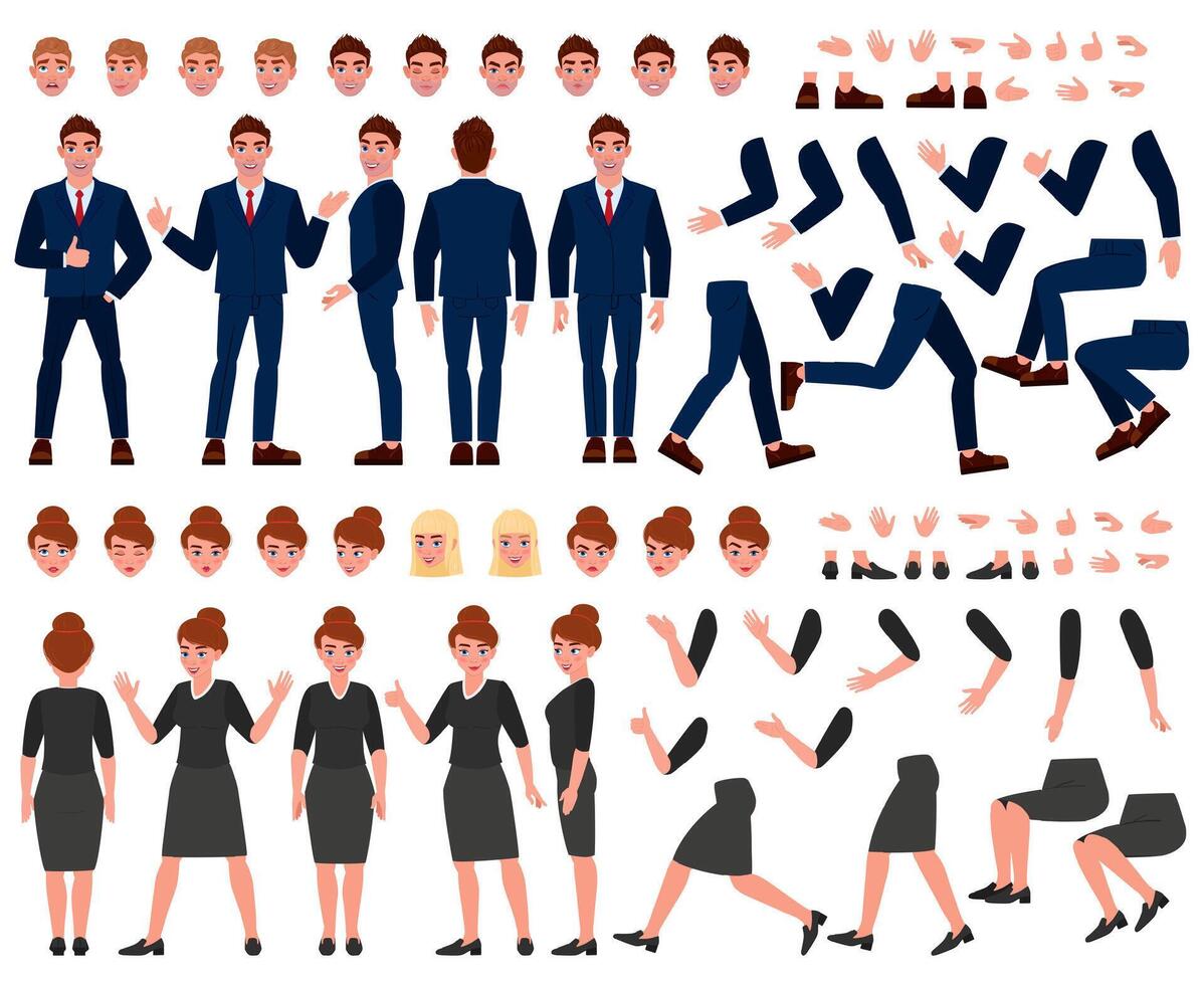 tecknad serie företag människor konstruktör, poserar, ansiktsbehandling uttryck, gester. företag tecken skapande element vektor illustration uppsättning. kontor människor konstruktör