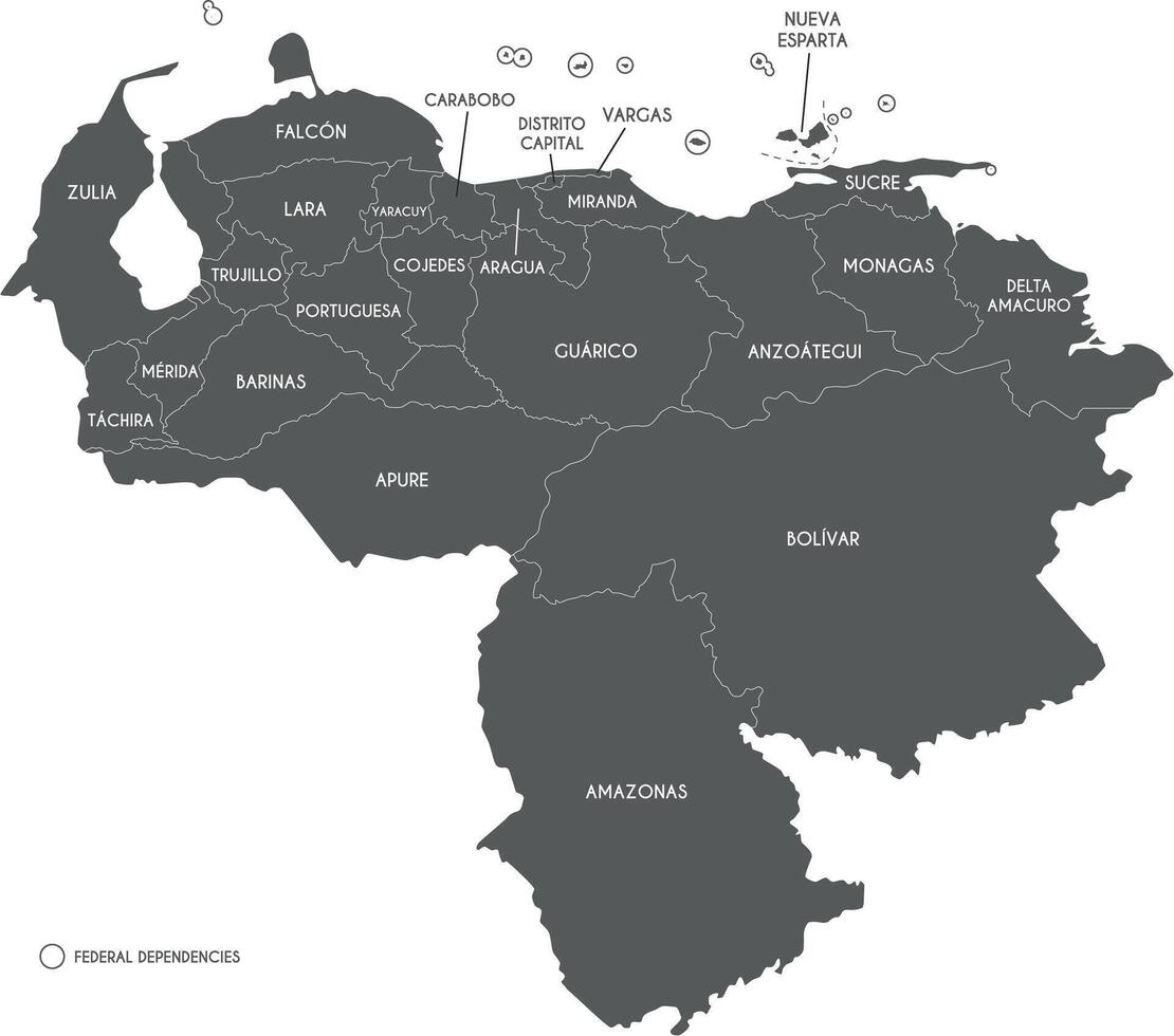 Vektor Karte von Venezuela mit Zustände, Hauptstadt Bezirk, Bundes Abhängigkeiten und administrative Abteilungen. editierbar und deutlich beschriftet Lagen.