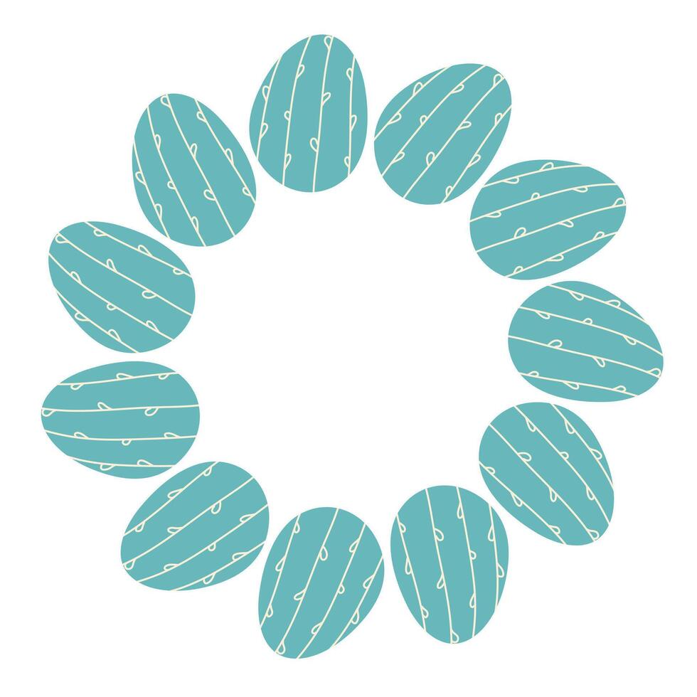 påsk krans med blå hand dragen ägg på vit bakgrund. dekorativ klotter ram från Semester mat med ornament i cirkel form. element för hälsning kort. vektor