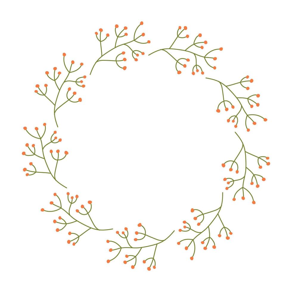 runda hand dragen blommig ram eller gräns med plats text, Citat eller logotyp i platt stil. klotter krans tillverkad av rosa blommor i cirkel. minimalistisk botanisk element grenar med bär. vektor