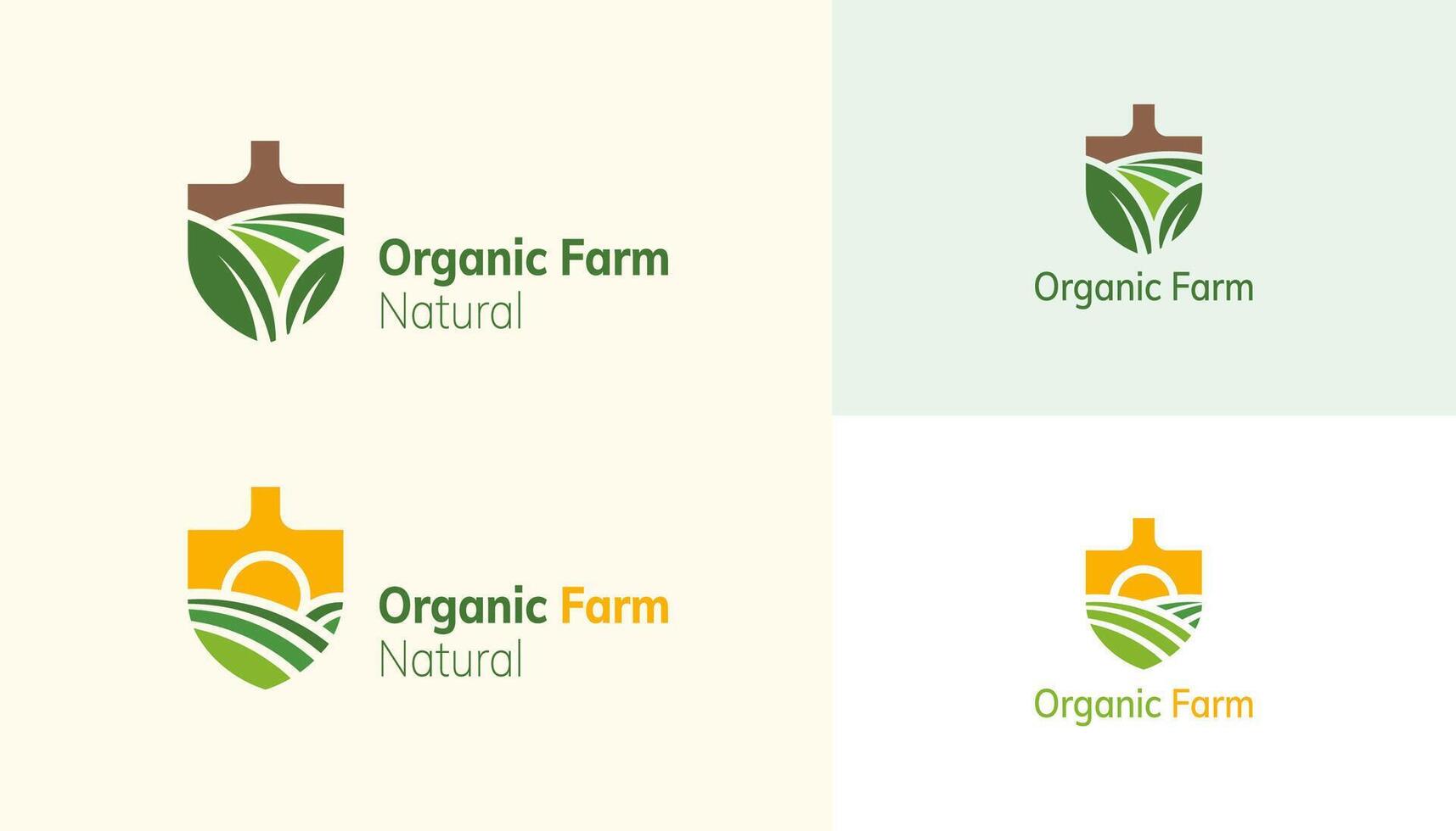 bruka landskap logotyp uppsättning i skyffel formad design, begrepp av växande organisk gröda och boskap, bra val för jordbruksnäringen och lokal- bruka vektor
