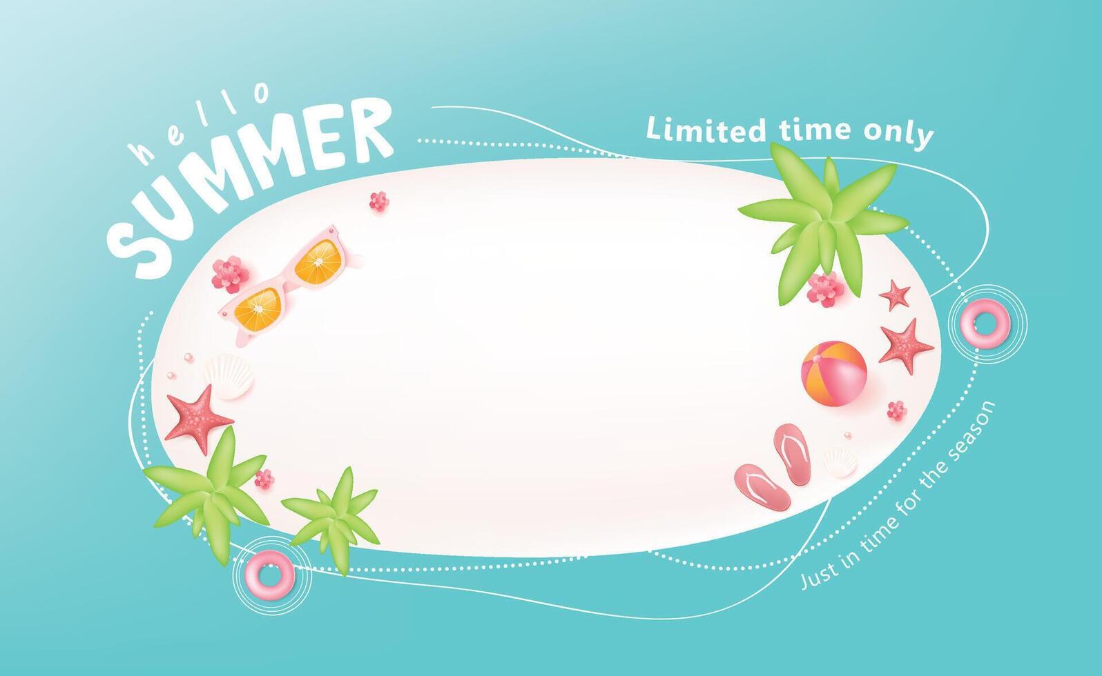 Reise bunt Sommer- Insel Strand Stimmung Hintergrund Layout Banner Design und Sommer- Kalligraphie vektor