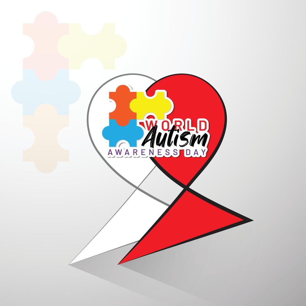 värld autism medvetenhet dag. trend text. flerfärgad pussel i de form av en hjärta av borsta stroke vektor
