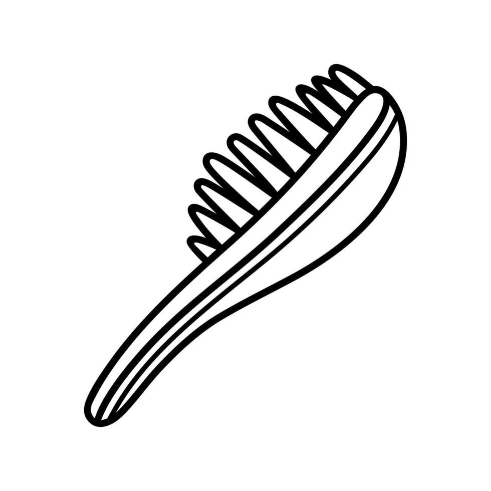 Massage Kamm Vektor Symbol. Fachmann Werkzeug zum Schönheit Salon, Friseur, Friseurladen. Haar Pflege, Haarbürste mit Borsten. Hand gezeichnet Illustration, einfach Gekritzel. schwarz und Weiß Clip Art zum drucken