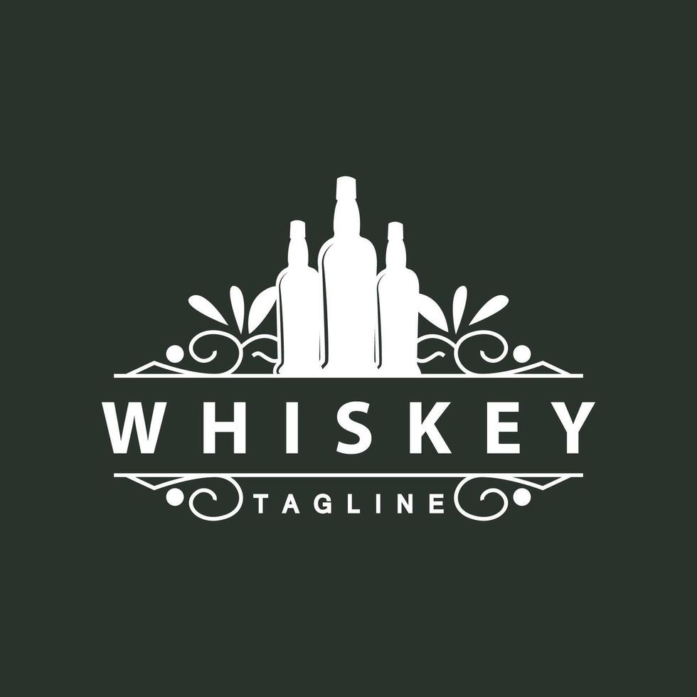 whisky logotyp design gammal dryck flaska enkel stil retro årgång bar restaurang mall illustration vektor