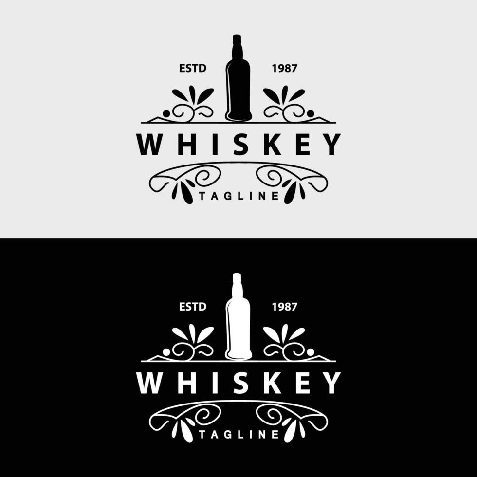 whisky logotyp design gammal dryck flaska enkel stil retro årgång bar restaurang mall illustration vektor