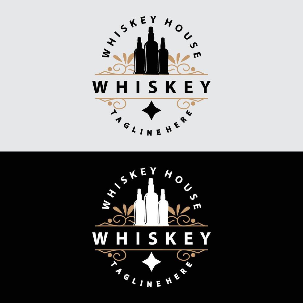 whisky logotyp design gammal dryck flaska enkel stil retro årgång bar restaurang mall illustration vektor