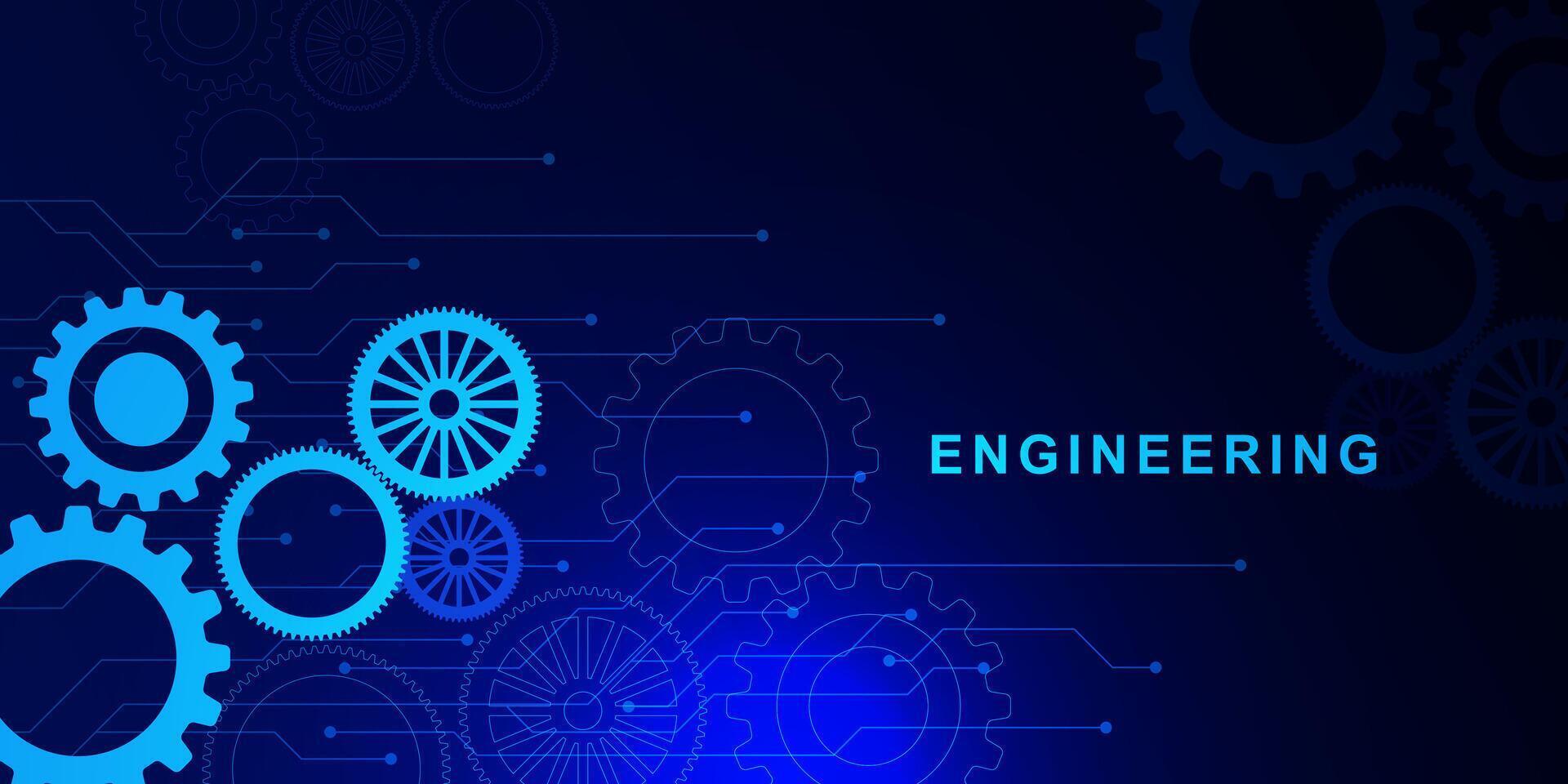 Ingenieurwesen Konzept mit Ausrüstung Rad und elektronisch Schaltkreis Tafel. Hi-Tech Digital Technologie und Kommunikation auf Blau Hintergrund. Vektor Illustration.