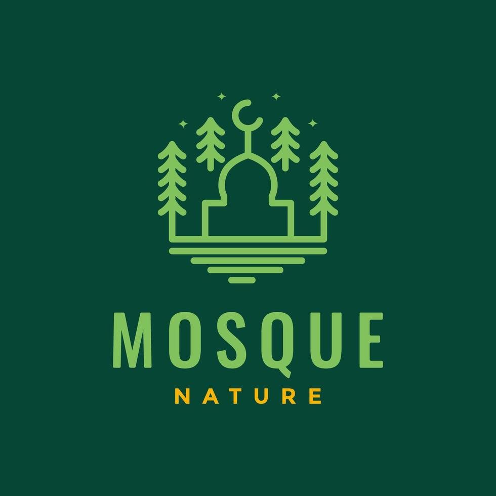 muslim plats be varje var skog moské kupol linje minimal logotyp design vektor ikon illustration