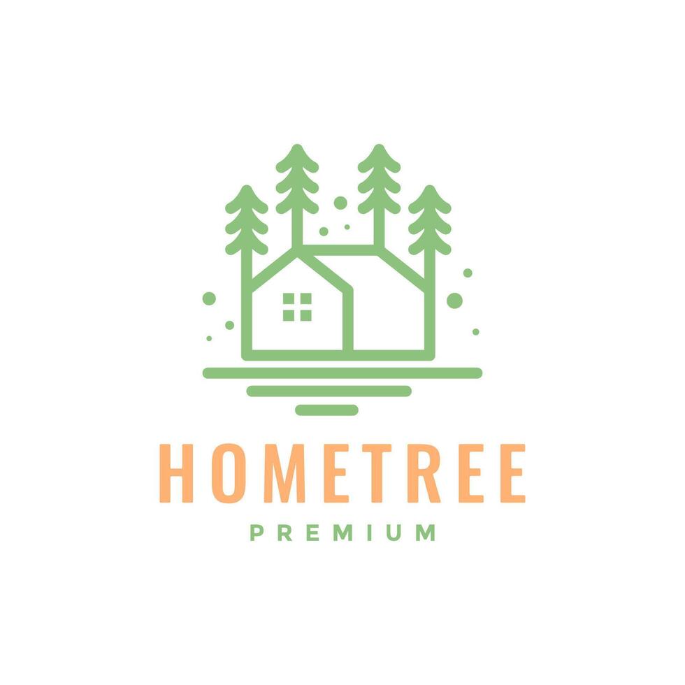 Hem med träd natur by koppla av stuga enkel stil linje minimalistisk färgrik logotyp design vektor ikon illustration