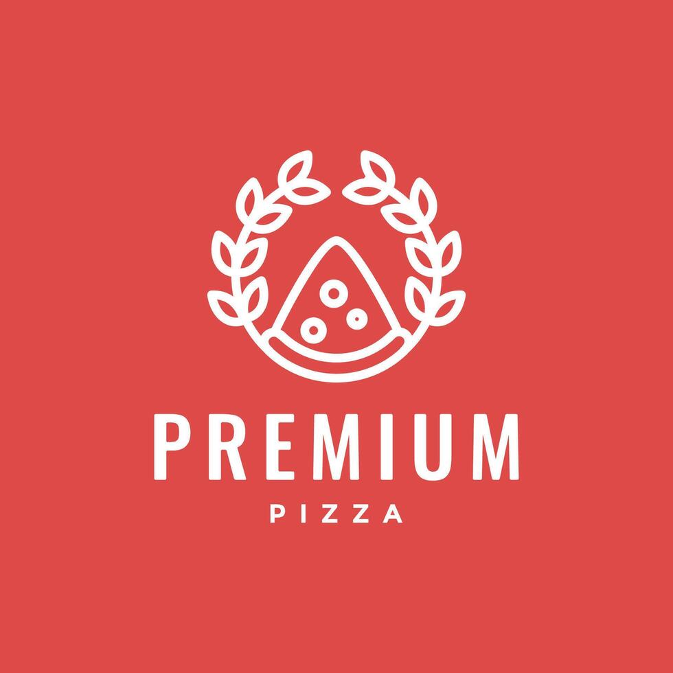 Pizza Essen mit Weizen Blätter einfach Linie Stil minimalistisch Logo Design Vektor Symbol Illustration