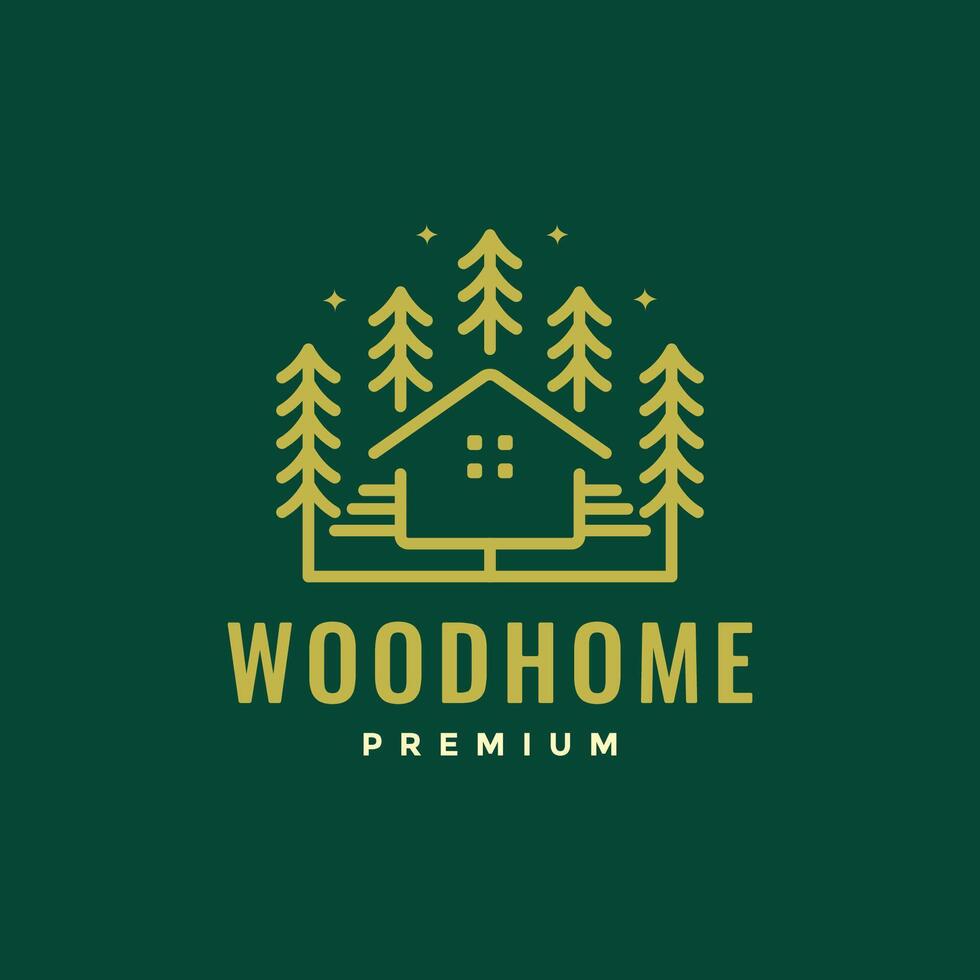 Holz Zuhause Hütte Dorf Baum Wald minimal Stil Linie einfach Logo Design Vektor Symbol Illustration