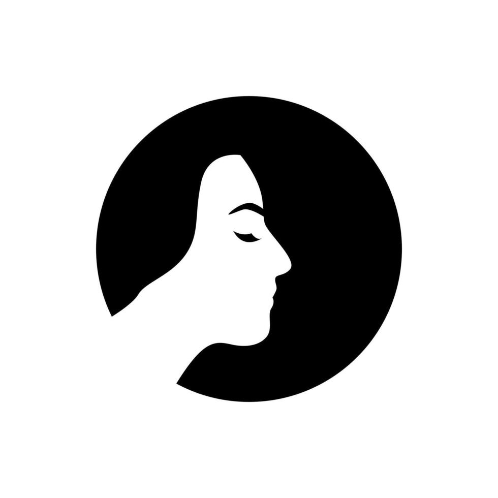 kvinna feminin kvinna sida se porträtt cirkel modern enkel avrundad minimalistisk maskot karaktär tecknad serie logotyp design vektor ikon illustration