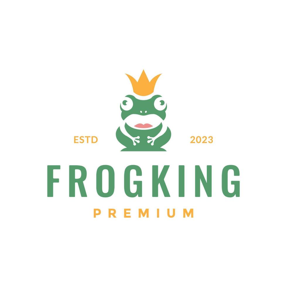 Grün Frosch Amphibie Tier Krone eben sauber Maskottchen Karikatur Charakter Hipster Logo Design Vektor Symbol Illustration