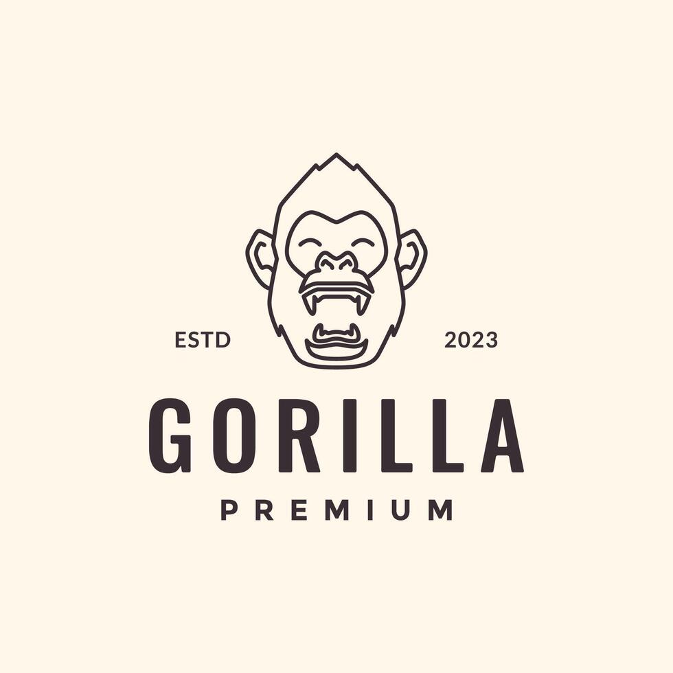 primat gorilla porträtt ryta vilda djur och växter fä linje stil hipster årgång maskot karaktär logotyp design vektor ikon illustration
