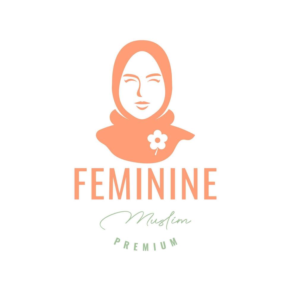 weiblich Frauen Kopftuch Muslim Lächeln Schönheit Maskottchen Charakter einfach Logo Design Vektor Symbol Illustration