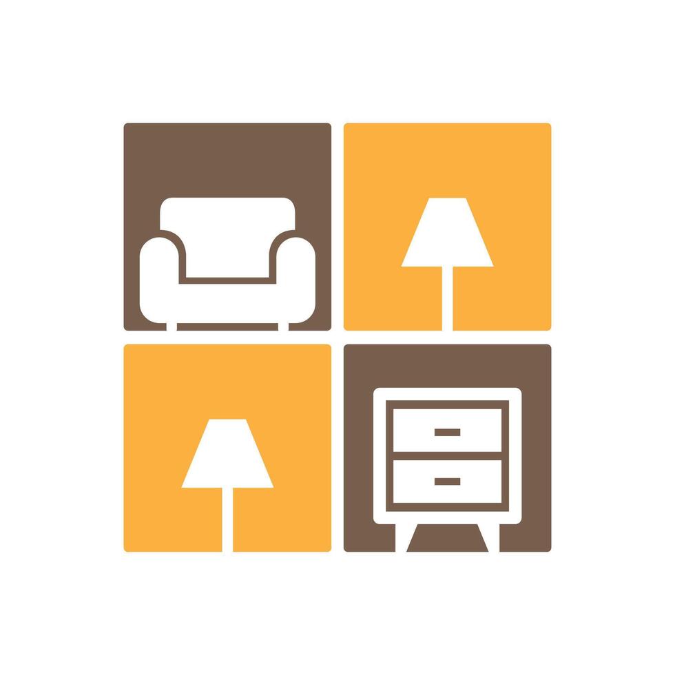 Innere Möbel dekorativ einstellen modern minimalistisch Sofa Kommode Lampe Logo Design Vektor Symbol Illustration