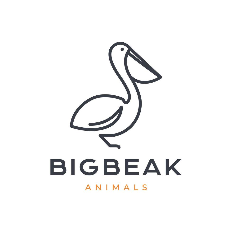 pelikan fågel stor näbb enkel linje stil minimal färgad modern logotyp design vektor ikon illustration