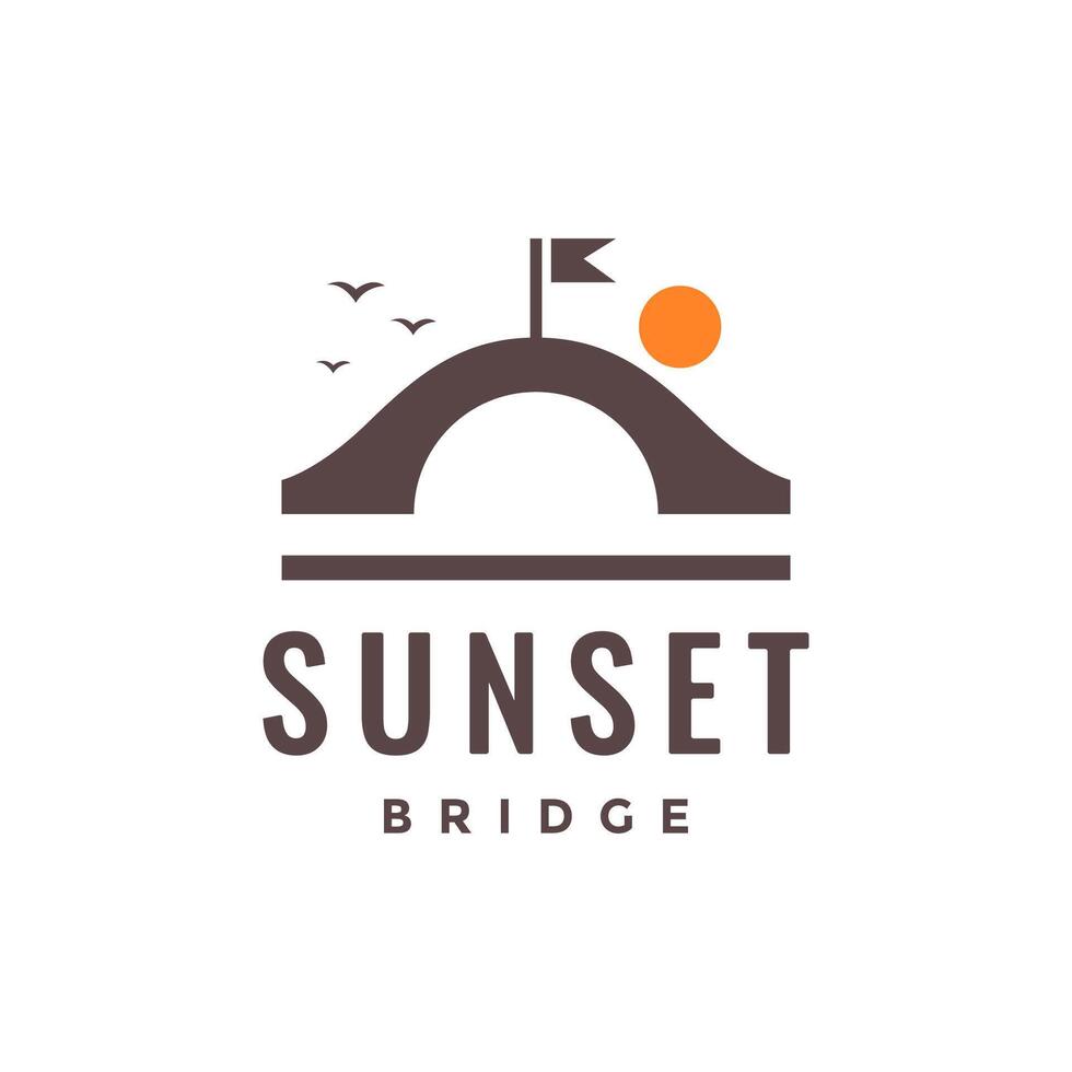 Bogen Brücke klassisch Dorf Sonnenuntergang einfach Hipster bunt Logo Design Vektor Symbol Illustration