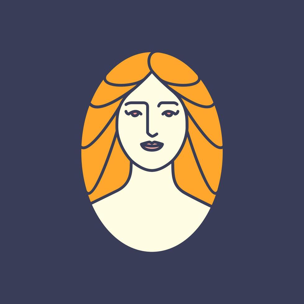 skönhet ansikte kvinnor porträtt lång hår salong behandling färgrik modern platt tecknad serie maskot karaktär logotyp design vektor ikon illustration