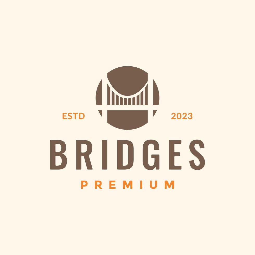 Suspension Brücke Konstruktion gerundet Kreis einfach Jahrgang Hipster Logo Design Vektor Symbol Illustration