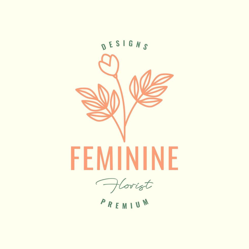 Pflanze Blume Knospen Blätter Natur feminin Gartenarbeit Florist botanisch Linien Stil Hipster farbig Logo Design Vektor Illustration