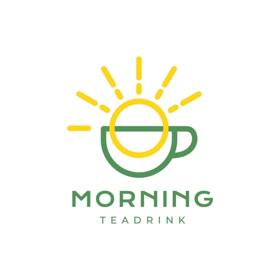 Morgen Sonnenaufgang Frühstück Tee trinken Tasse Sunburst Linie Stil bunt modern einfach minimal Logo Design Vektor Symbol Illustration