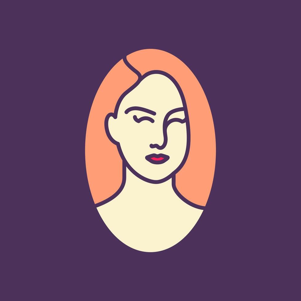 skön kvinnor röd mun lång hår söt hudvård behandling porträtt färgrik modern maskot karaktär tecknad serie logotyp design vektor ikon illustration