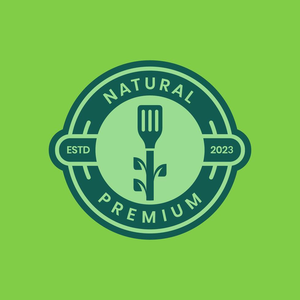 naturlig kök spatel matlagning löv växt vegetabiliska cirkel bricka modern färgad logotyp design vektor ikon illustration