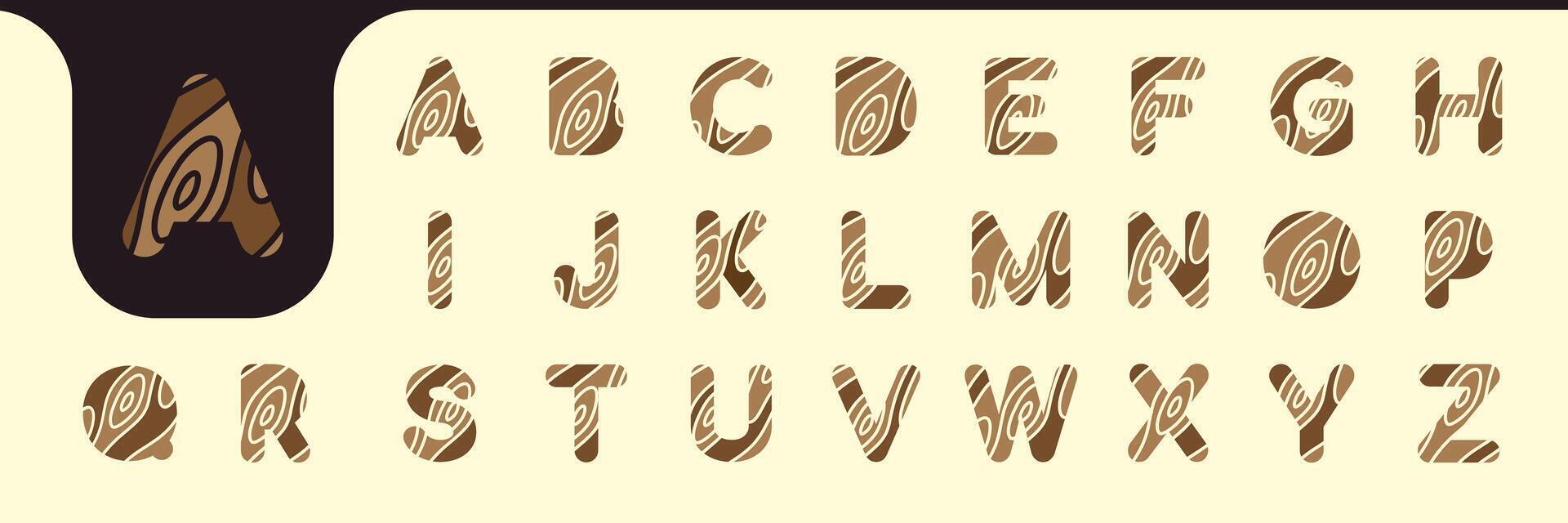 Alphabet Holz spielerisch Symbol einstellen Design Vektor