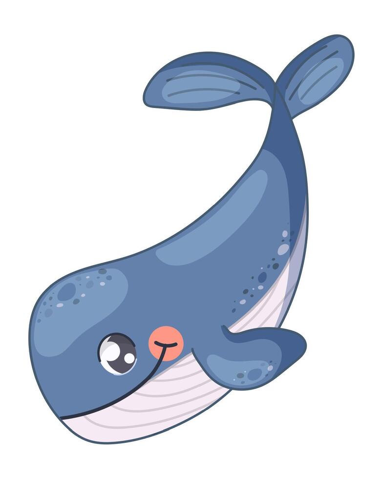süß Baby Blau Wal auf Weiß Hintergrund isoliert. Vektor Illustration von Meer Leben im kindisch Stil zum Drucke, Textilien, Kleidung, Baby Dusche