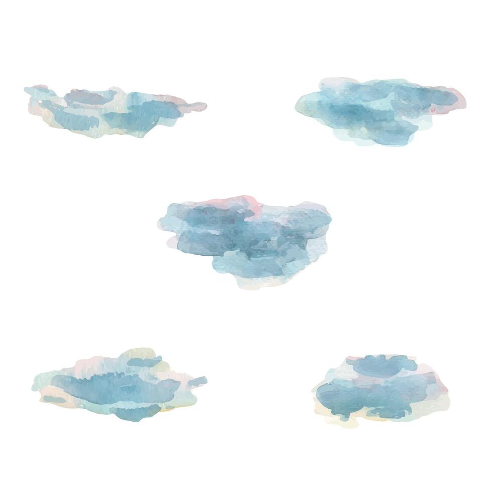 vattenfärg illustration av en uppsättning av söt, luftig, blå moln. isolerat. för dekoration. vektor