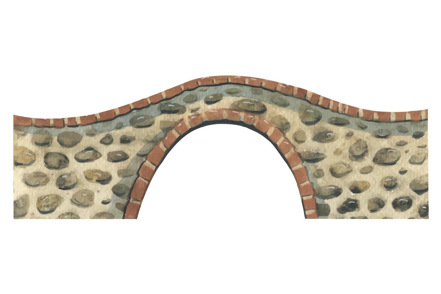 uralt Stein Brücke braun mit drei Bögen. Aquarell Illustration, Hand gezeichnet. isoliert Objekt auf ein Weiß Hintergrund. zum Dekoration und Design von das Stadt, Straßen, Kompositionen vektor